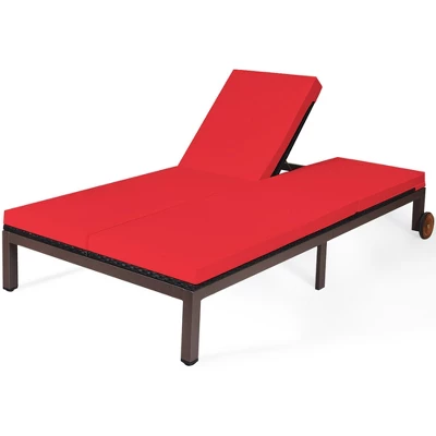 Tangkula Adjustable Patio Rattan 2 Person Recliner Lounge Chair W/ Red Cushion Wheel 10 Tangkula Adjustable Patio Rattan 2 Person Recliner Lounge Chair W/ Red Cushion Wheel - Image 10