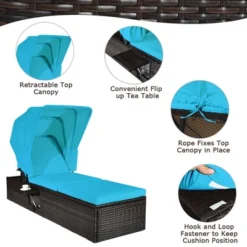 Tangkula 2PCS Rattan Patio Chaise Lounge Chair W/ Adjustable Canopy Turquoise Cushion -Tangkula Shop GUEST a8d1feb4 d7e5 4a51 a5d9 eea70072b1e9
