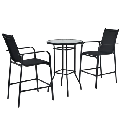 Tangkula 3 PCS Patio Bistro Set Outdoor Table & Chairs Set W/Tempered Glass Top Black 4 Tangkula 3 PCS Patio Bistro Set Outdoor Table & Chairs Set W/Tempered Glass Top Black - Image 4