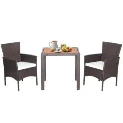 Tangkula Set Of 3 Wicker Dining Set Acacia Wood Table Top W/ Cushioned Chairs Patio Garden -Tangkula Shop GUEST a8e4cd8b a7b6 4812 ad75 d67d945e4614