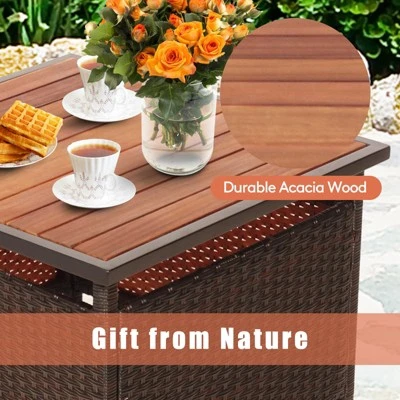 Tangkula 3-Piece Patio Bistro Set with Acacia Wood Coffee Table & Umbrella Hole 7 Tangkula 3-Piece Patio Bistro Set with Acacia Wood Coffee Table & Umbrella Hole - Image 7