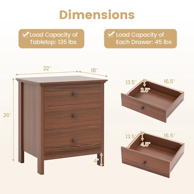Tangkula 3-Drawer Nightstand Wooden Bedside Table Modern Side End Table Walnut 8 Tangkula 3-Drawer Nightstand Wooden Bedside Table Modern Side End Table Walnut - Image 8