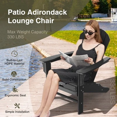 Tangkula HDPE Adirondack Chair W/Ergonomic Design&Ottoman Outdoor Lounge Armchair Chair For Yard&Patio Black 1 Tangkula HDPE Adirondack Chair W/Ergonomic Design&Ottoman Outdoor Lounge Armchair Chair For Yard&Patio Black