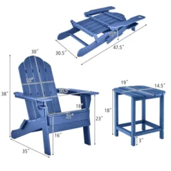 Tangkula Folding Adirondack Chair Set with Side Table and Cup Holder - Navy HDPE -Tangkula Shop GUEST a91c0444 e0dd 41e8 bca2 64f207c09ec4