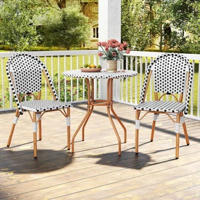 Tangkula 3-Piece French Bistro Set: Outdoor Wicker Table and 2 Chairs 2 Tangkula 3-Piece French Bistro Set: Outdoor Wicker Table and 2 Chairs - Image 2