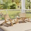 Tangkula 4PCS Teak Wood Outdoor Reclining Chair Natural Mid Century Accent Chair W/ Backrest