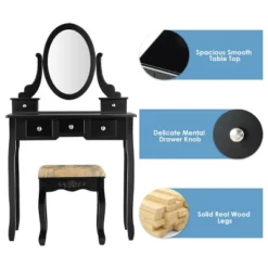 Tangkula Vanity Table Set W/ 360° Rotating Oval Mirror & Drawers Black/White -Tangkula Shop GUEST a9e4a3b8 1318 49f8 ad0f 231941a3f11a