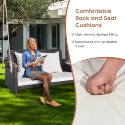 Tangkula 2-seater Hanging Swing Porch Swing PE Wicker Swing Outdoor Hanging Swing Garden Poolside -Tangkula Shop GUEST aa12fdf1 e8bf 4499 aecd 323e7ef6e196