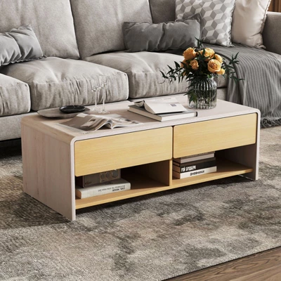 Tangkula Home Coffee Table W/ 2 Drawers & 2 Storage Shelf Rectangle Table Cocktail Table 4 Tangkula Home Coffee Table W/ 2 Drawers & 2 Storage Shelf Rectangle Table Cocktail Table - Image 4