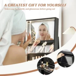 Tangkula 360° Rotating Mirrored Jewelry Cabinet Armoire 3 Color LED Modes Lockable Black -Tangkula Shop GUEST aa7ff2e4 dfbd 4439 b413 fff75d3ec04b