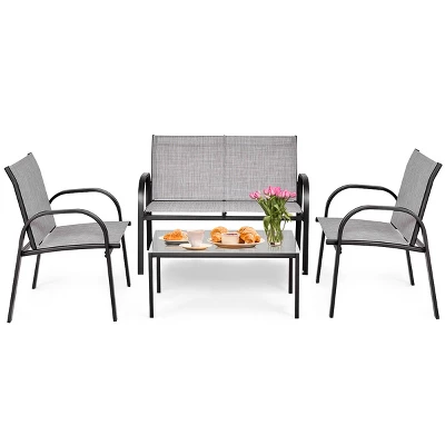 Tangkula 4PCS Chairs Set Coffee Table Patio Garden Modern Furniture Brand New 2 Tangkula 4PCS Chairs Set Coffee Table Patio Garden Modern Furniture Brand New - Image 2