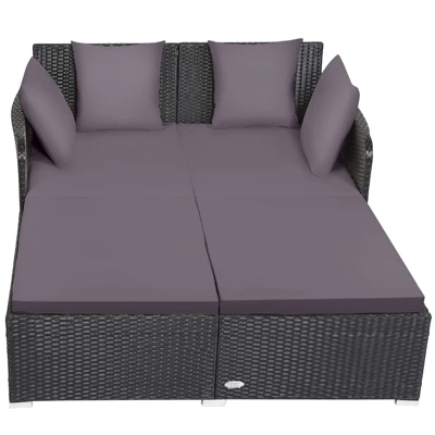 Tangkula Patio Rattan Daybed - Outdoor Cushioned Sofa with 4 Pillows 12 Tangkula Patio Rattan Daybed - Outdoor Cushioned Sofa with 4 Pillows - Image 12