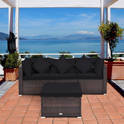 Tangkula 4PCS Rattan Patio Conversation Furniture Set Yard Outdoor W/ Black Cushion 2 Tangkula 4PCS Rattan Patio Conversation Furniture Set Yard Outdoor W/ Black Cushion - Image 2
