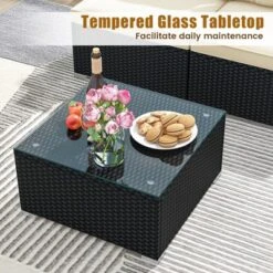 Tangkula 5-Piece Outdoor PE Rattan Patio Furniture Set with Cushions & Glass Table -Tangkula Shop GUEST ab025250 3c63 47d5 a954 07fed16120dd