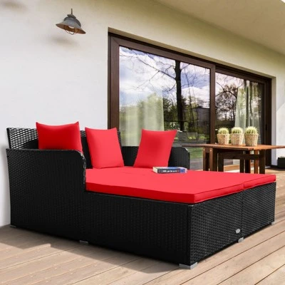 Tangkula Patio Rattan Daybed - Outdoor Cushioned Sofa with 4 Pillows 4 Tangkula Patio Rattan Daybed - Outdoor Cushioned Sofa with 4 Pillows - Image 4