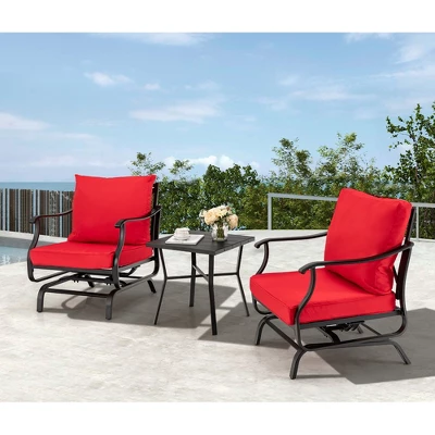 Tangkula 3-Piece Patio Rocking Bistro Set - Outdoor Conversation Set with Red Cushions 1 Tangkula 3-Piece Patio Rocking Bistro Set - Outdoor Conversation Set with Red Cushions