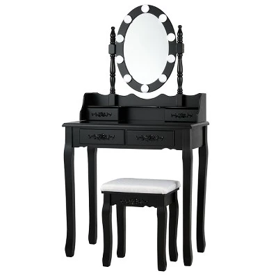Tangkula Make-Up Vanity Table Dresser Set W/LED Light, Black Brown White 9 Tangkula Make-Up Vanity Table Dresser Set W/LED Light, Black Brown White - Image 9