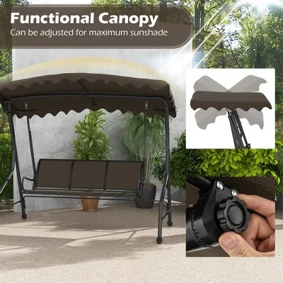 Tangkula 3-Seat Outdoor Swing, Porch Canopy Swing W/ Adjustable Shading Breathable Seat 6 Tangkula 3-Seat Outdoor Swing, Porch Canopy Swing W/ Adjustable Shading Breathable Seat - Image 6