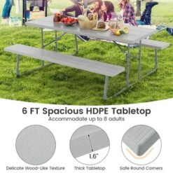 Tangkula Folding Picnic Table W/ 2 Benches 6 FT Camping Table Set W/ All-Weather HDPE Tabletop Grey 13 Tangkula Folding Picnic Table W/ 2 Benches 6 FT Camping Table Set W/ All-Weather HDPE Tabletop Grey -Tangkula Shop GUEST ab8968ed e854 468e a7fe 0a0adc0849bd