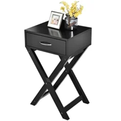 Tangkula Modern Versatile Nightstand X-shape Wooden End Table With Drawer Accent Side Table For Bedroom Black/White -Tangkula Shop GUEST aba42ab5 a101 4dae a098 588ce65ae9f1