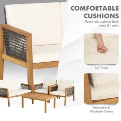 Tangkula 4-Piece Patio Acacia Wood Furniture Set with PE Rattan & Cushions -Tangkula Shop GUEST abe90657 a24f 48cb 9c9c 62e6088ea011 1