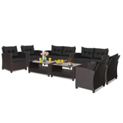 Tangkula 8-Piece Outdoor Conversation Set - PE Rattan Patio Furniture with Glass Coffee Table -Tangkula Shop GUEST abf2c30a c98e 4ad0 ba04 7670783ca4cb