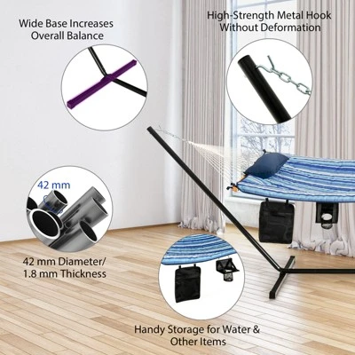 Tangkula 12Ft Hammock with Heavy-Duty Steel Stand and Quilted Mat 4 Tangkula 12Ft Hammock with Heavy-Duty Steel Stand and Quilted Mat - Image 4