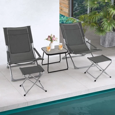 Tangkula 5-Piece Patio Sling Chair Set Folding Lounge Chairs W/ Coffee Table Yard, Poolside 1 Tangkula 5-Piece Patio Sling Chair Set Folding Lounge Chairs W/ Coffee Table Yard, Poolside