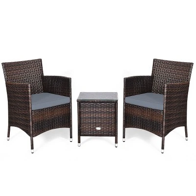 Tangkula 3-Piece Patio Wicker Rattan Furniture Set Conversation Sofa Set W/Coffee Table Grey 5 Tangkula 3-Piece Patio Wicker Rattan Furniture Set Conversation Sofa Set W/Coffee Table Grey - Image 5