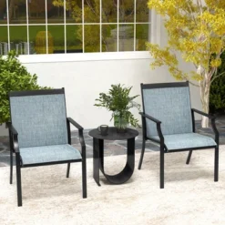 Tangkula Set of 2 Patio Dining Chairs - Breathable Outdoor Armchairs with Sturdy Metal Frame