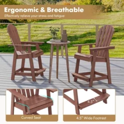 Tangkula Tall Adirondack Chair HDPE Outdoor Bar Stools With Armrests 4.5” Wide Footrest Patio Adirondack Barstools All-Weather Balcony Chairs Brown -Tangkula Shop GUEST ac9c6b57 51cb 4ce6 9330 394cce20ce2f