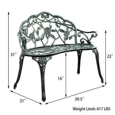 Antique Aluminum Bench Patio Garden Chair Porch Cast For Outdoor Green 6 Antique Aluminum Bench Patio Garden Chair Porch Cast For Outdoor Green - Image 6