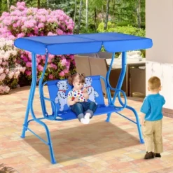 Tangkula Kids Blue Patio Porch Swing with Safety Belt and Adjustable Canopy -Tangkula Shop GUEST acbd5678 8734 4e4a abb9 37452ecde83a