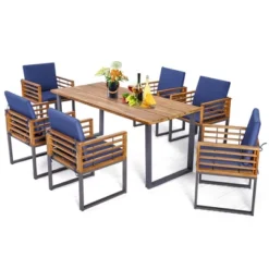 Tangkula 7PCS Acacia Wood Patio Dining Set Cushioned Dining Chair & Table Set W/ Umbrella Hole 13 Tangkula 7PCS Acacia Wood Patio Dining Set Cushioned Dining Chair & Table Set W/ Umbrella Hole -Tangkula Shop GUEST acc4f674 c818 4628 8af8 ecee5aab3c24