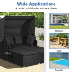 Tangkula Patio Rattan Daybed With Retractable Canopy Wicker Sun Lounger With 2 Foldable Side Panels Thick Seat & Back Cushions 18 Tangkula Patio Rattan Daybed With Retractable Canopy Wicker Sun Lounger With 2 Foldable Side Panels Thick Seat & Back Cushions -Tangkula Shop GUEST ad06c947 fcf4 44ba b6e3 349f5a29423e