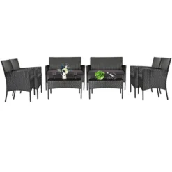 Tangkula 8PCS Rattan Furniture Set Cushioned Sofa Coffee Table Backyard Porch Patio Grey -Tangkula Shop GUEST ad23141b 1f1a 491d 93a0 406c9374e941