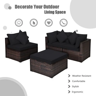 Tangkula 4PCS Rattan Patio Conversation Furniture Set Yard Outdoor W/ Black Cushion 4 Tangkula 4PCS Rattan Patio Conversation Furniture Set Yard Outdoor W/ Black Cushion - Image 4