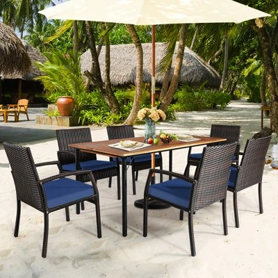 Tangkula 7-Piece Outdoor Patio Dining Set - Acacia Wood Table & Wicker Armchairs 3 Tangkula 7-Piece Outdoor Patio Dining Set - Acacia Wood Table & Wicker Armchairs - Image 3