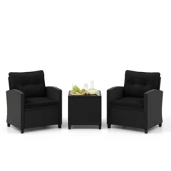 Tangkula 3 Piece Patio Furniture Set, Rattan Conversation Set W/Soft Seat & Back Cushions, Tempered Glass Topped Coffee Table Black 17 Tangkula 3 Piece Patio Furniture Set, Rattan Conversation Set W/Soft Seat & Back Cushions, Tempered Glass Topped Coffee Table Black -Tangkula Shop GUEST ad471f79 7a9d 413b 9221 c27020a922ec