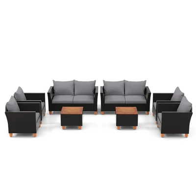 Tangkula 8 PCS Wicker Patio Furniture Set W/ Removable Cushions Storage Coffee Table 7 Tangkula 8 PCS Wicker Patio Furniture Set W/ Removable Cushions Storage Coffee Table - Image 7