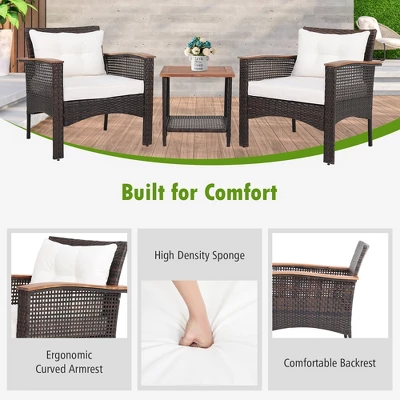 Tangkula 3PCS Patio Conversation Furniture Set PE Rattan Sofa Set W/Wood Top Table 7 Tangkula 3PCS Patio Conversation Furniture Set PE Rattan Sofa Set W/Wood Top Table - Image 7