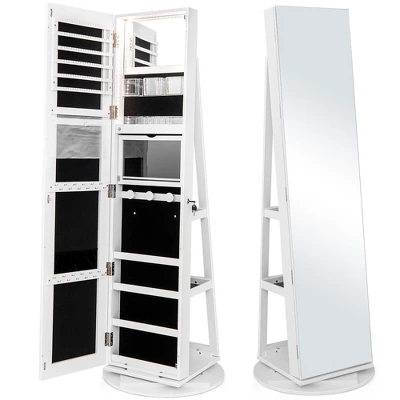 Tangkula Rotating Mirrored Jewelry Cabinet With Mirror Storage Shelves 11 Tangkula Rotating Mirrored Jewelry Cabinet With Mirror Storage Shelves - Image 11