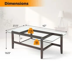 Tangkula 2-Tier Glass Coffee Table W/ Storage Shelf Solid Rubber Wood Legs For Office -Tangkula Shop GUEST adda6c6c 3b26 4d82 9b1f 7bd9e5785b4f