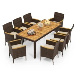 Tangkula 9 Pieces Patio Dining Set For 8 Outdoor Rectangular Acacia Wood Table And PE Rattan Chairs With Umbrella Hole -Tangkula Shop GUEST adde8928 538f 4565 8f8d 7e504eb76ee8