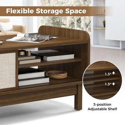 Tangkula Rectangular Coffee Table W/ Storage Weaving Sliding Door & Adjustable Shelf 7 Tangkula Rectangular Coffee Table W/ Storage Weaving Sliding Door & Adjustable Shelf - Image 7