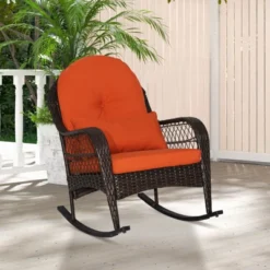 Tangkula Patio Garden Wicker Rattan Rocking Chair Furniture W/ Cushion