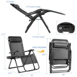 Tangkula Oversized Zero Gravity Lounge Chair Folding Recliner W/ Cup Holder & Pillow, Black 11 Tangkula Oversized Zero Gravity Lounge Chair Folding Recliner W/ Cup Holder & Pillow, Black -Tangkula Shop GUEST adfbab65 1e1f 4b6d bc14 3d713938654e