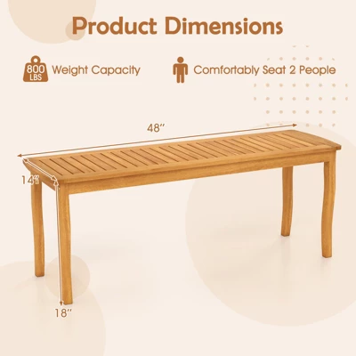 Tangkula 47" Acacia Wood Outdoor Bench, Backless Slatted Dining Seat 7 Tangkula 47" Acacia Wood Outdoor Bench, Backless Slatted Dining Seat - Image 7