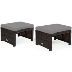 Tangkula 2 PCS Outdoor Wicker Ottoman Patio Rattan Furniture Metal Footrest Seat Square Footstool With Cushion -Tangkula Shop GUEST ae2a3b61 3218 40fe b1ea e5ddf4bb9601