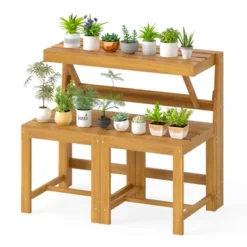 Tangkula 3-in-1 Acacia Wood Convertible Loveseat & Outdoor Table Set -Tangkula Shop GUEST ae332e3a 7f42 48ba a978 f1821a986376